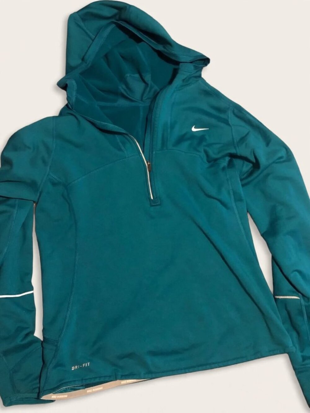 Nike Dri-FIT Womens Small S Teal 1/4 Zip Hooded Pullover Hoodie Running Athletic